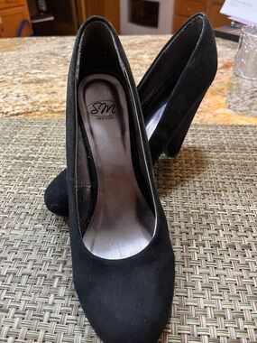 SM New York Black Suede Round-Toe High Heels